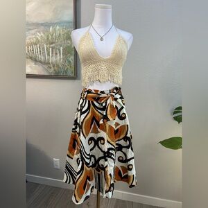 Retro 70s Mod Wrap Skirt Abstract Print Tie Waist - Size L